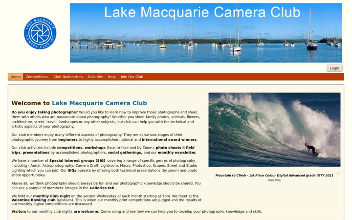 Screenshot of lakemacquariecameraclub.com