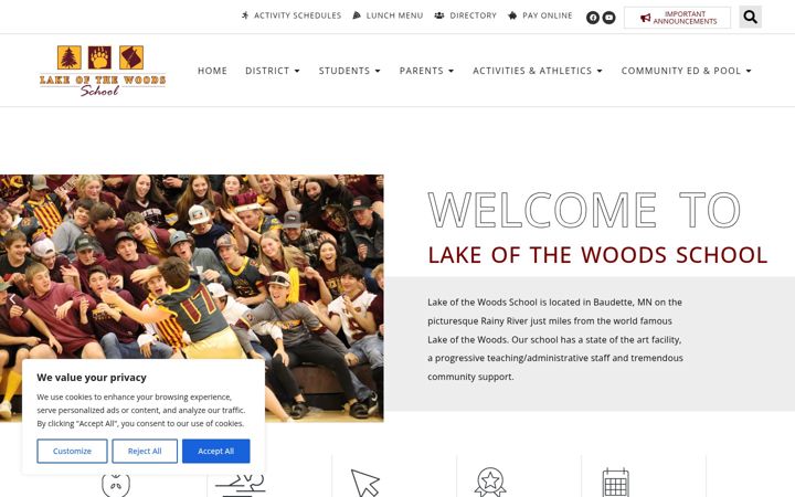 Screenshot of lakeofthewoodsschool.org