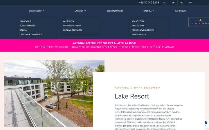 Screenshot van lakeresort.hu