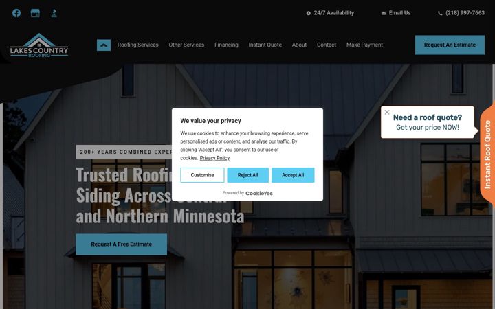 Screenshot of lakescountryroofing.com