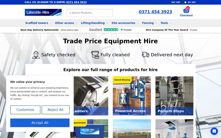 Screenshot of lakeside-hire.co.uk