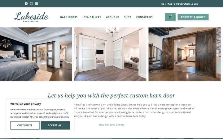 Screenshot of lakesidebarndoors.com