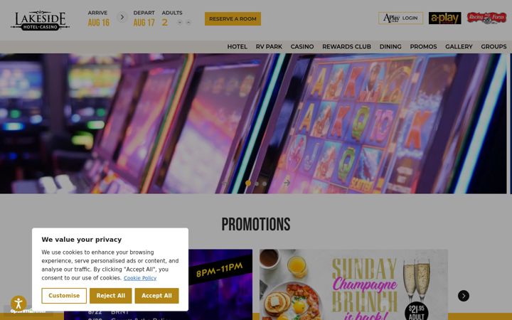 Screenshot of lakesidehotelcasino.com