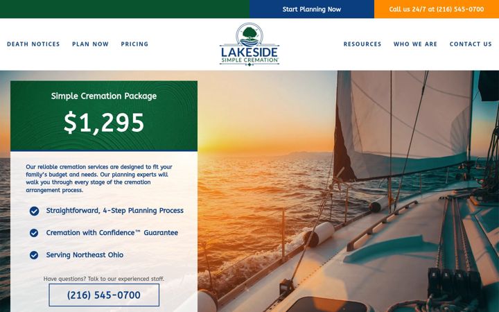 Screenshot of lakesidesimplecremation.com