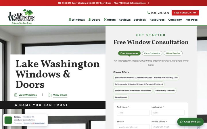 Screenshot of lakewashingtonwindows.com
