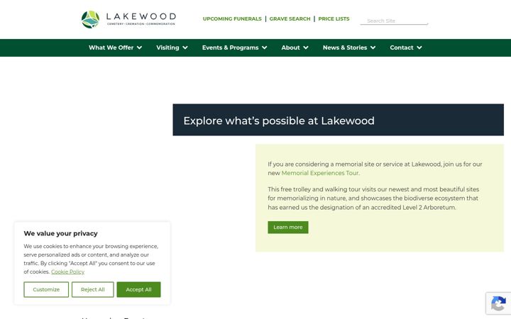 Screenshot of lakewoodcemetery.org