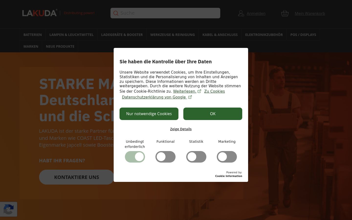 Screenshot des Einwilligungsbanners vor jeglicher Interaktion