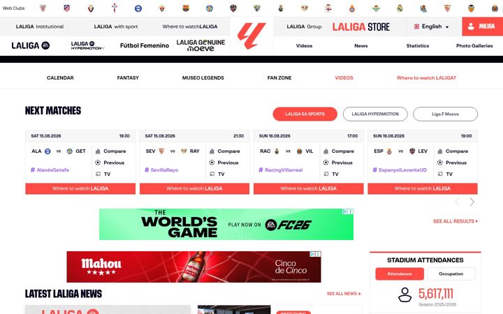 Screenshot of laliga.es