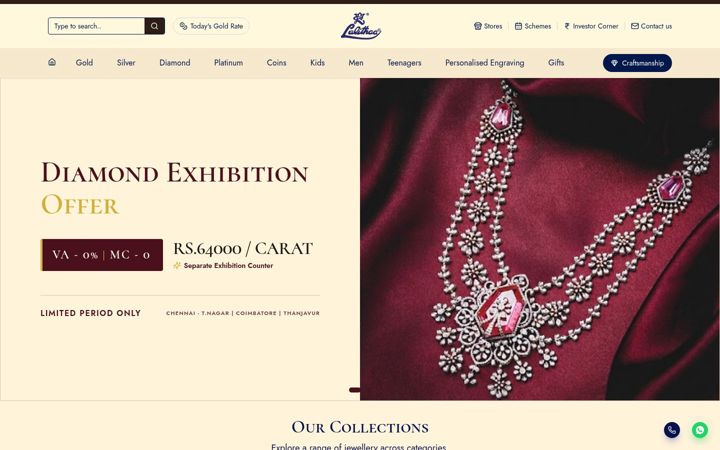 Snímek obrazovky lalithaajewellery.com