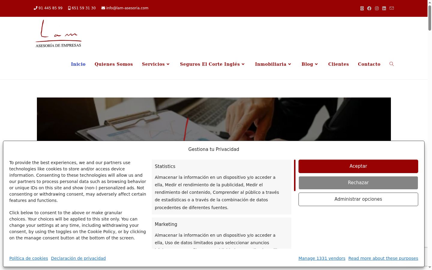 Captura de ecrã do banner de consentimento apresentado antes de qualquer interação