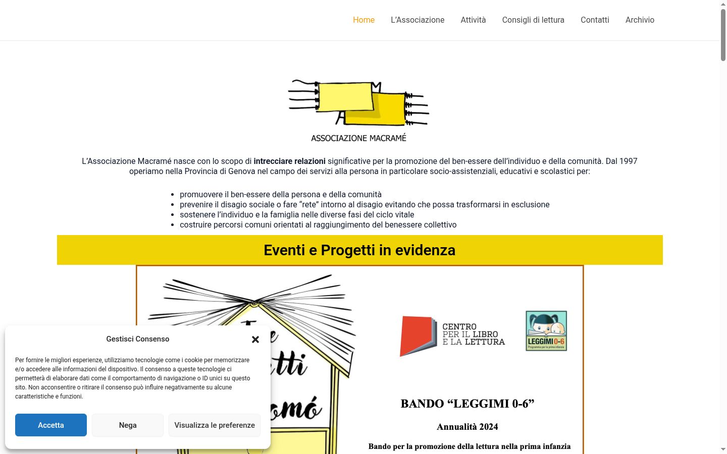 Screenshot del banner di consenso mostrato prima di qualsiasi interazione