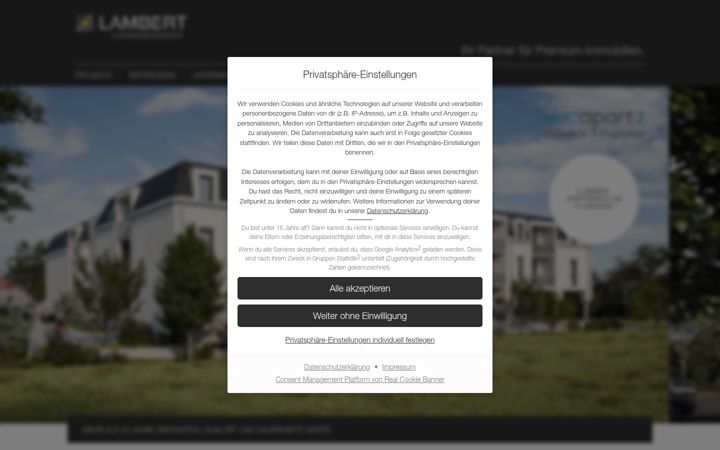 Kuvakaappaus sivustosta lambertimmobilien.de