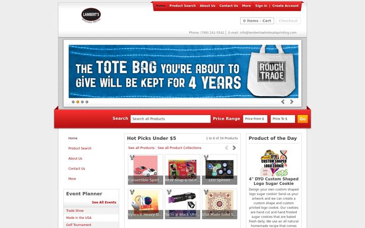 Screenshot of lambertswholesaleprinting.com
