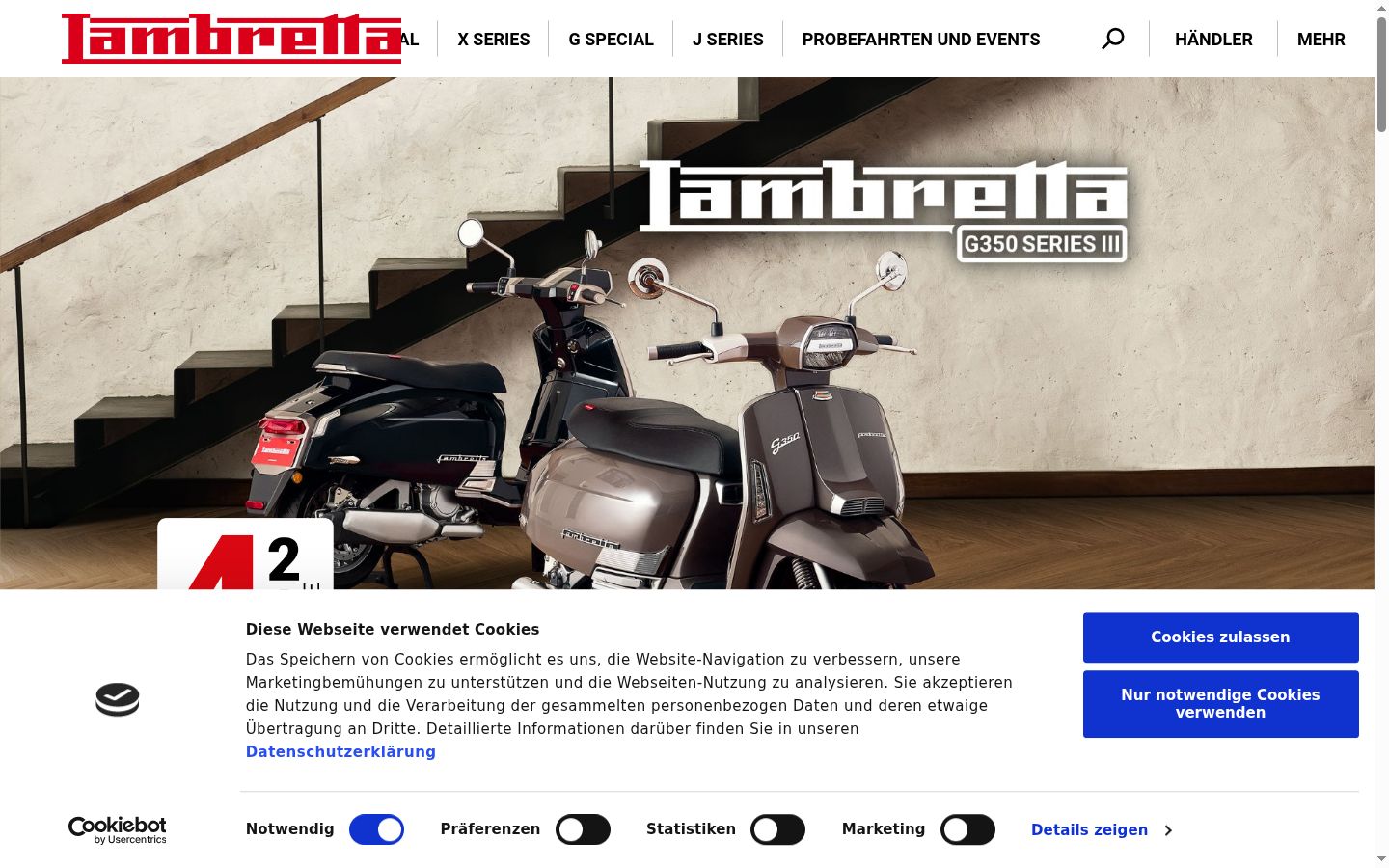 Screenshot del banner di consenso mostrato prima di qualsiasi interazione
