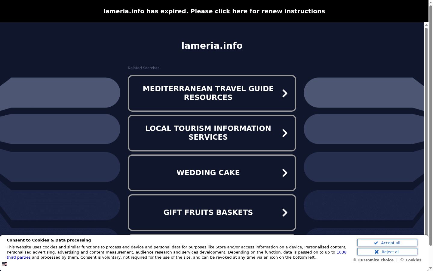 Skärmbild av samtyckesbannern som visades före någon interaktion