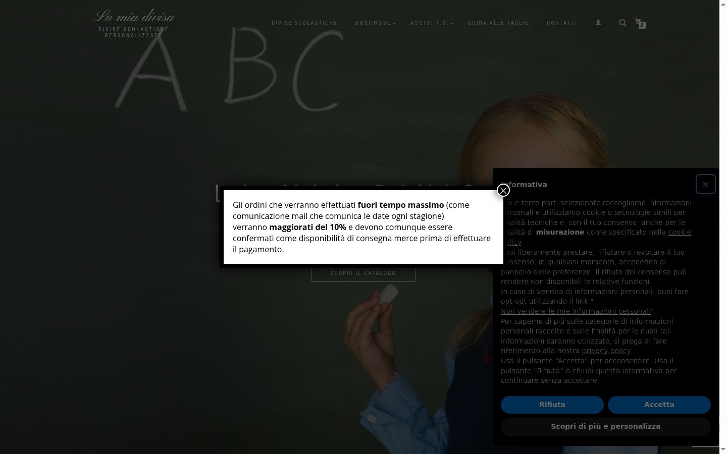 Screenshot del banner di consenso mostrato prima di qualsiasi interazione