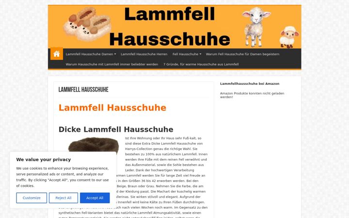 Screenshot of lammfell-hausschuhe-vergleich.de