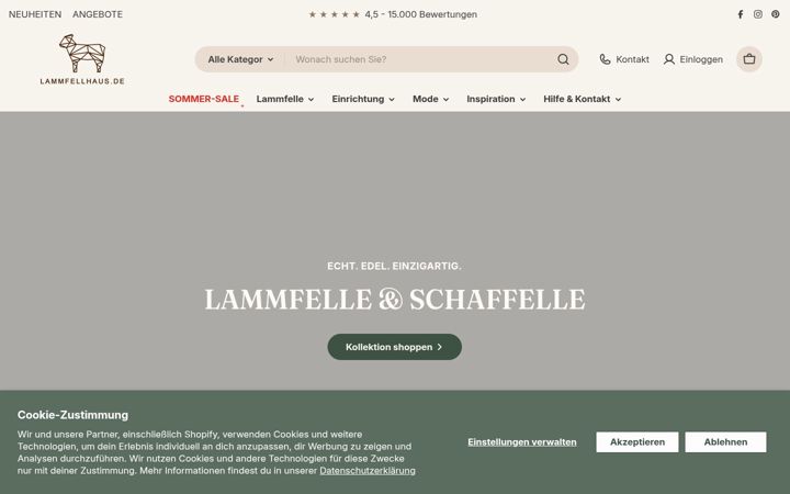Screenshot of lammfellhaus.de