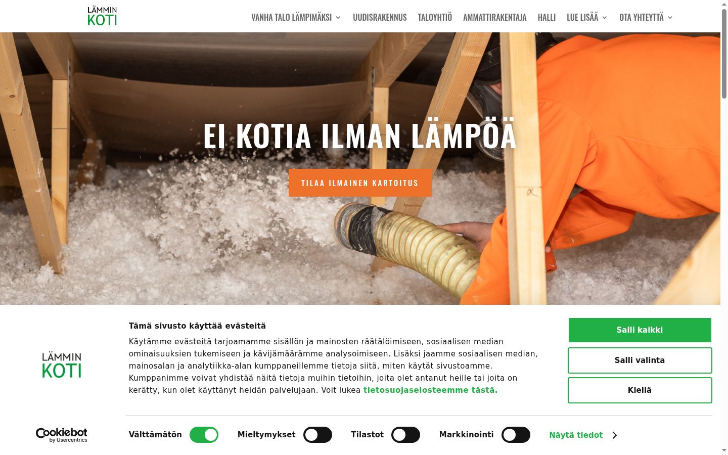 Kuvakaappaus suostumusbannerista, joka näytettiin ennen mitään vuorovaikutusta