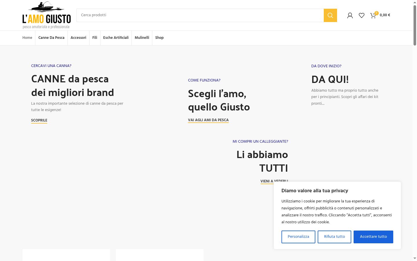 Screenshot del banner di consenso mostrato prima di qualsiasi interazione
