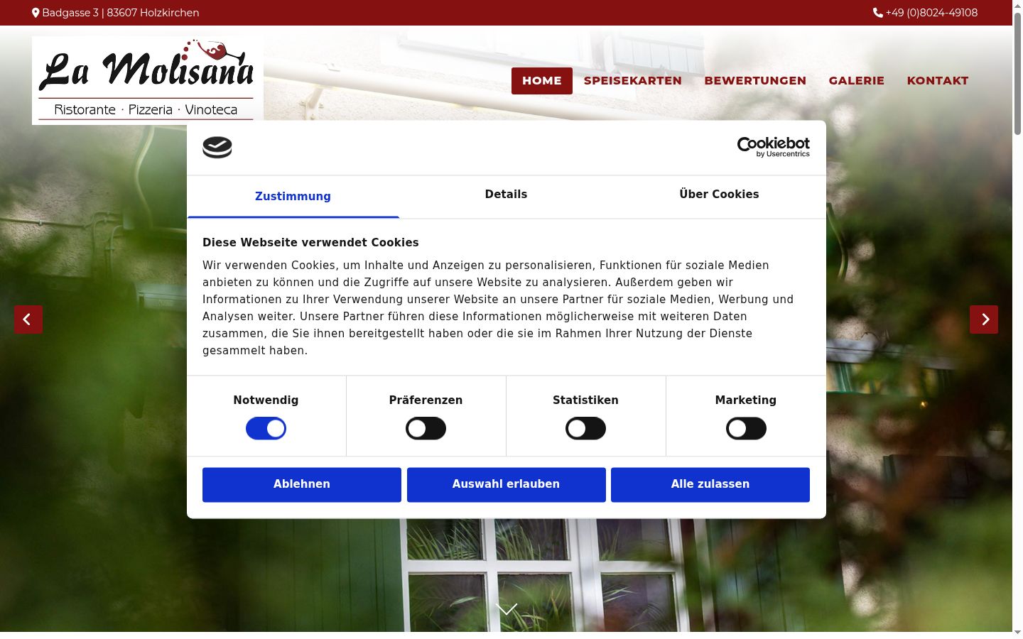 Screenshot des Einwilligungsbanners vor jeglicher Interaktion