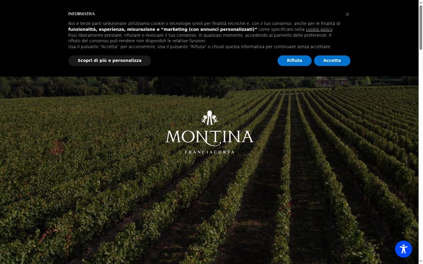 Screenshot del banner di consenso mostrato prima di qualsiasi interazione