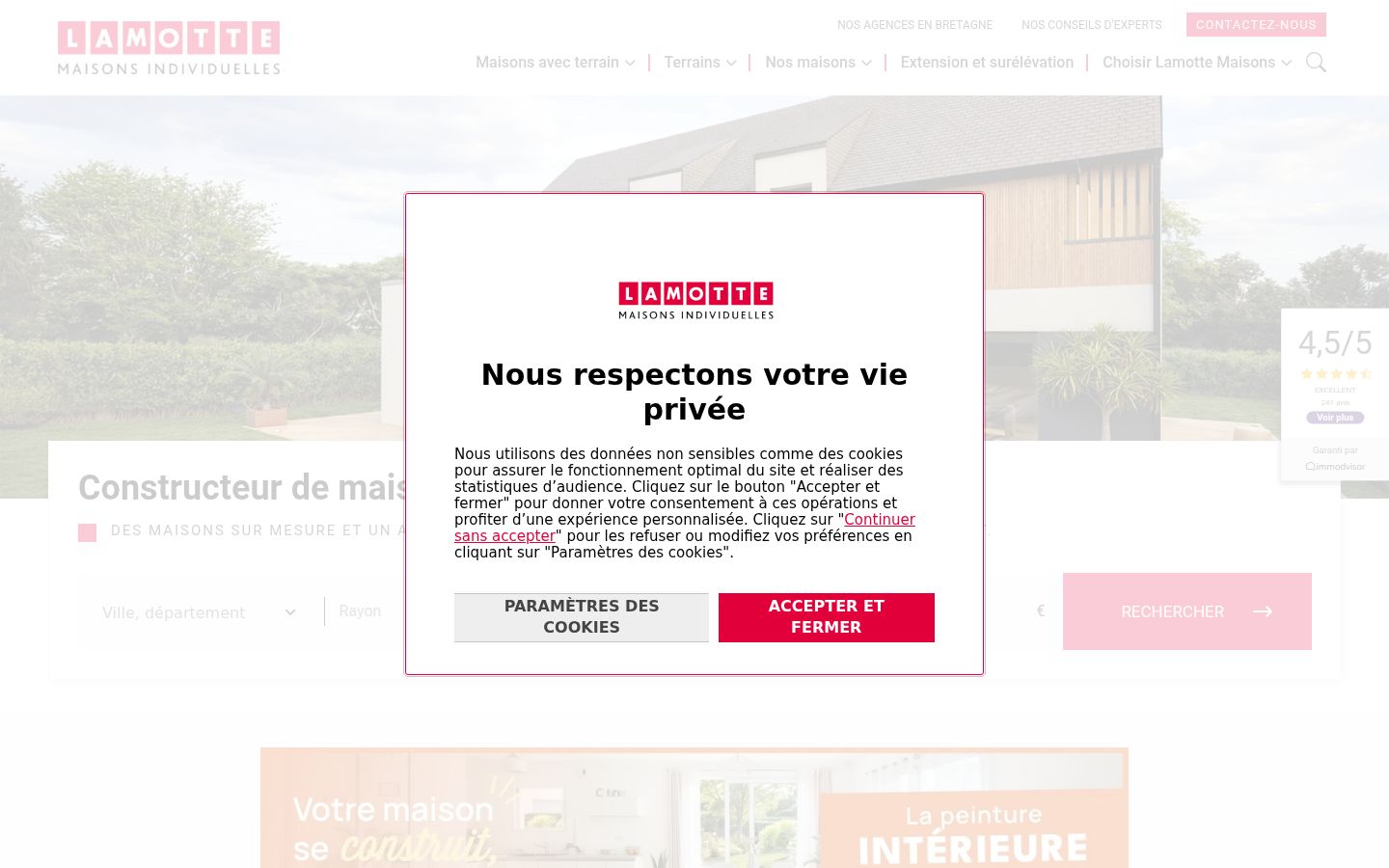 Capture d'écran de la bannière de consentement affichée avant toute interaction