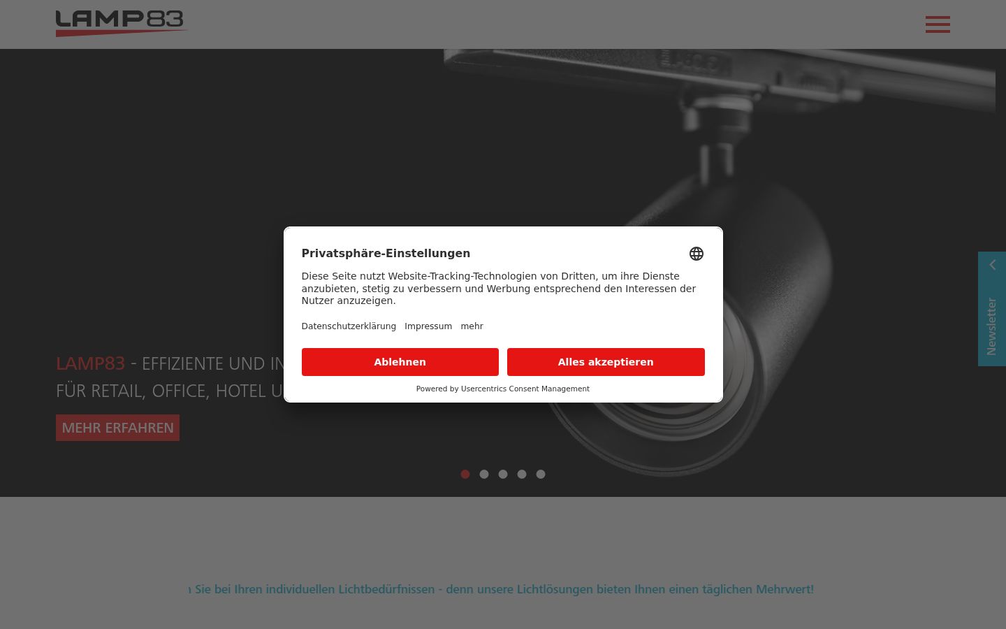 Screenshot des Einwilligungsbanners vor jeglicher Interaktion