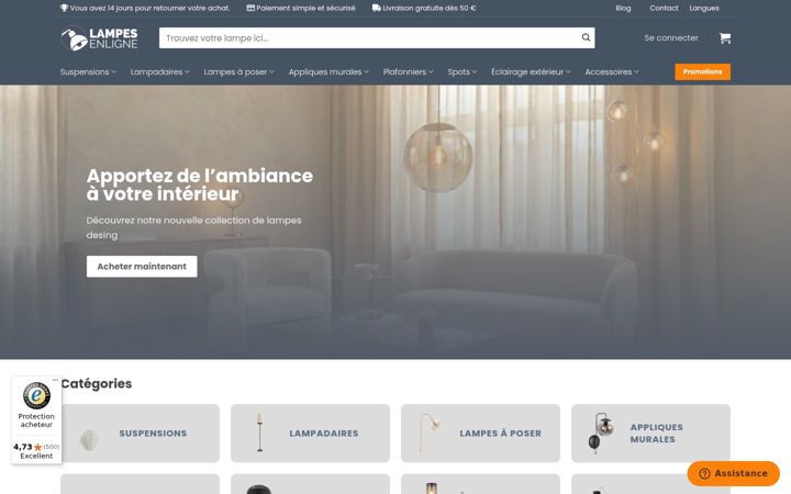 Screenshot of lampesenligne.fr