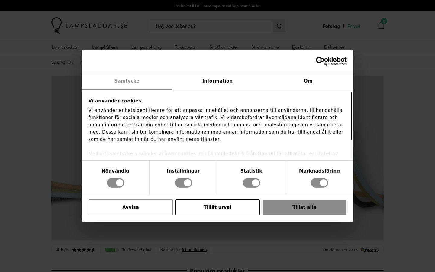 Skærmbillede af samtykkebanneret, som det blev vist før nogen interaktion
