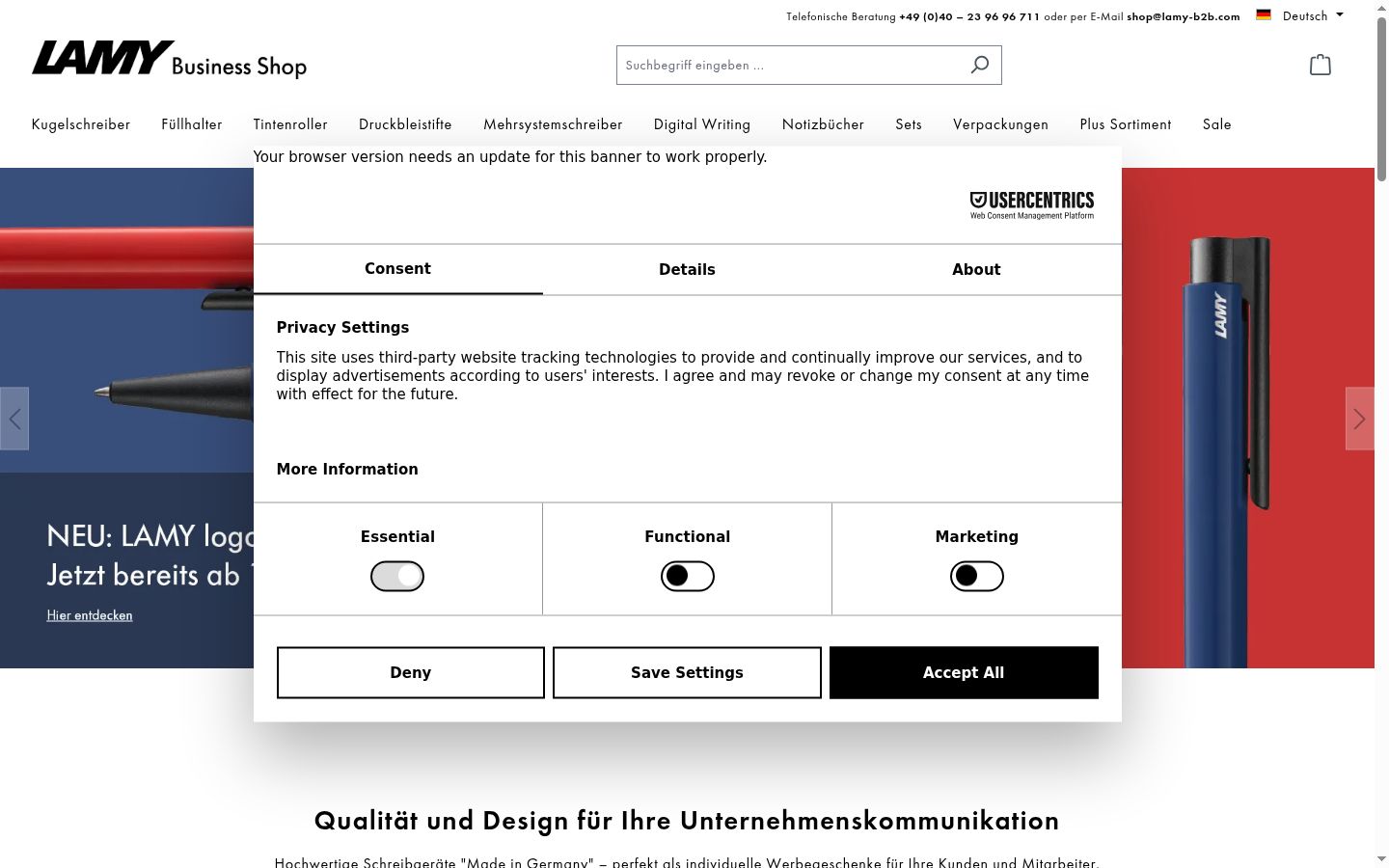 Screenshot del banner di consenso mostrato prima di qualsiasi interazione