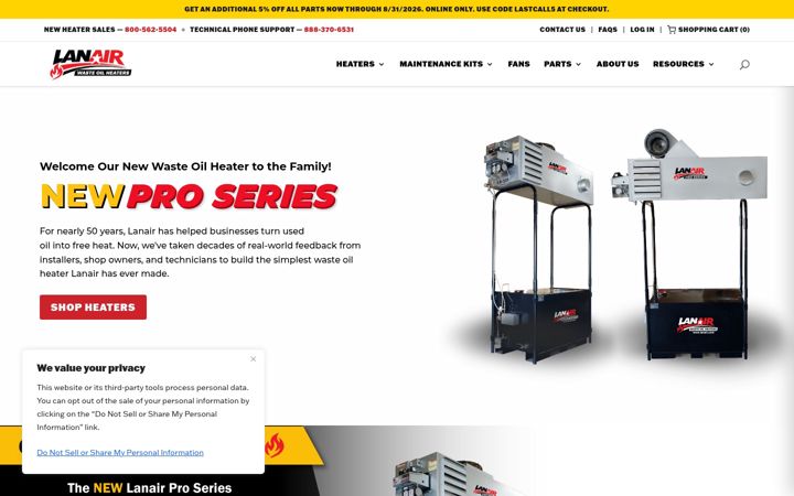 Screenshot of lanair.com