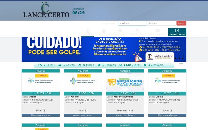 Screenshot of lancecertoleiloes.com.br