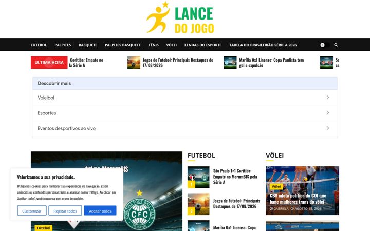 Screenshot of lancedojogo.com.br