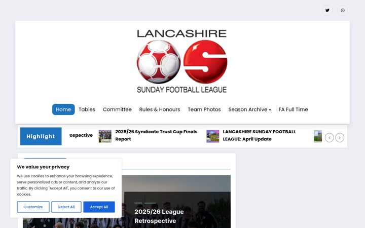 Screenshot of lancssundayleague.co.uk