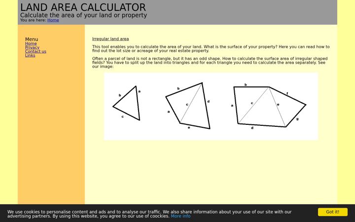 Screenshot of land-area-calculator.com