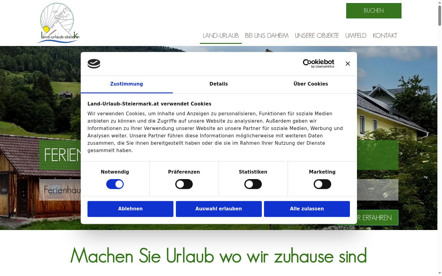 Screenshot des Einwilligungsbanners vor jeglicher Interaktion