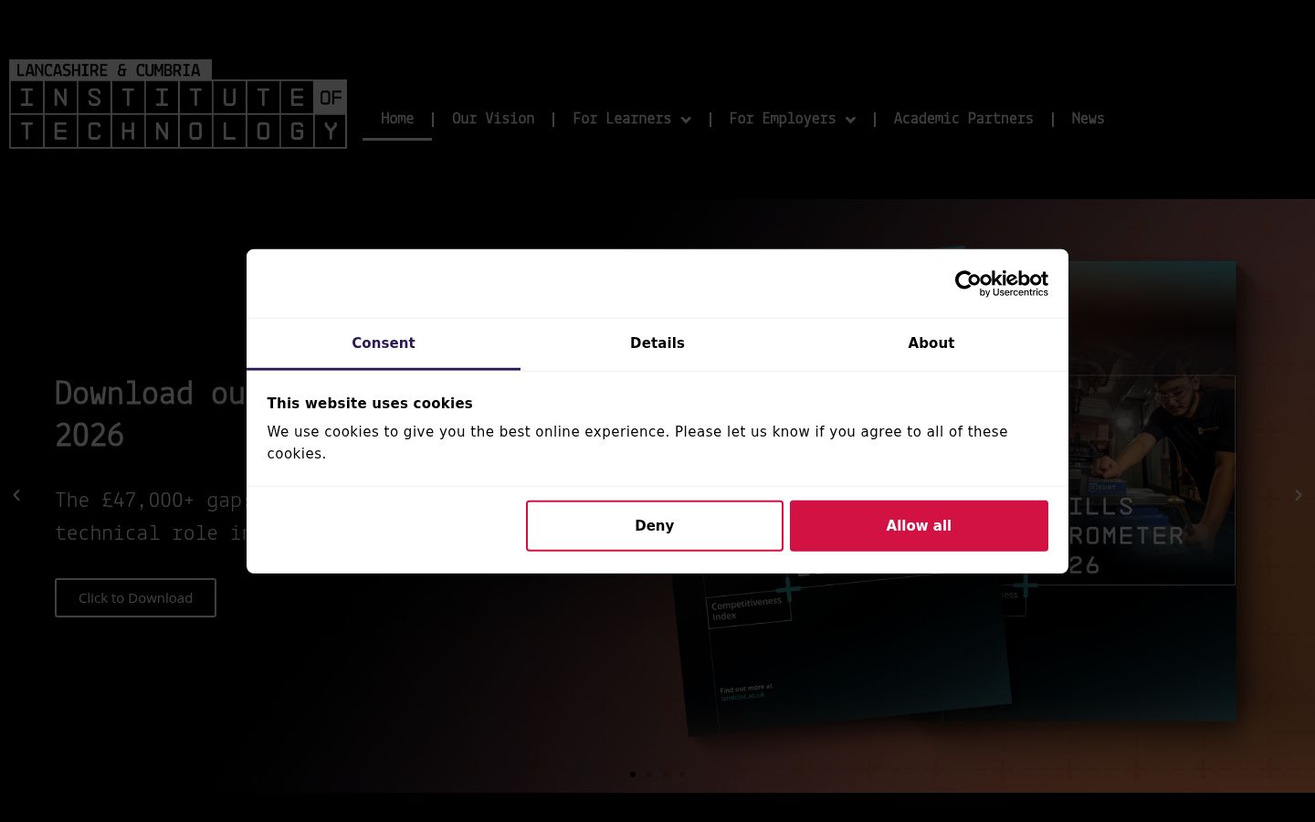 Screenshot del banner di consenso mostrato prima di qualsiasi interazione