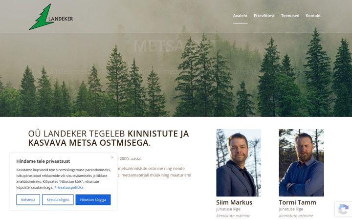 Screenshot stránky landeker.ee