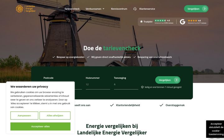 Screenshot of landelijkeenergievergelijker.nl