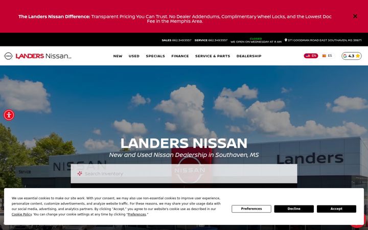 Skjermbilde av landersnissan.com