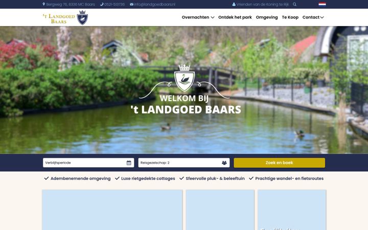 Ekrānuzņēmums no landgoedbaars.nl