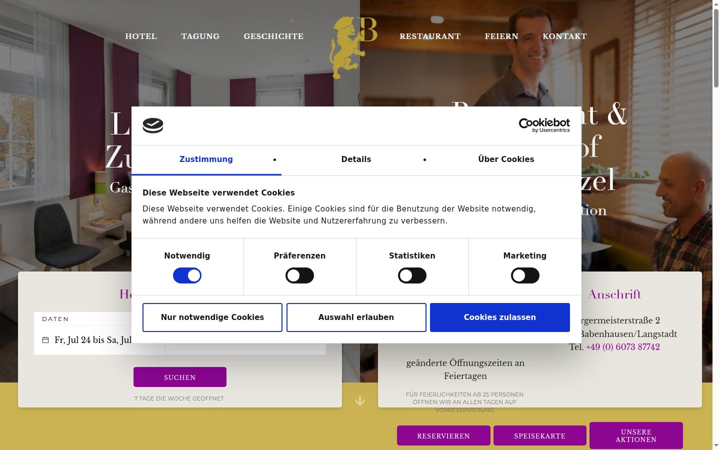 Screenshot des Einwilligungsbanners vor jeglicher Interaktion