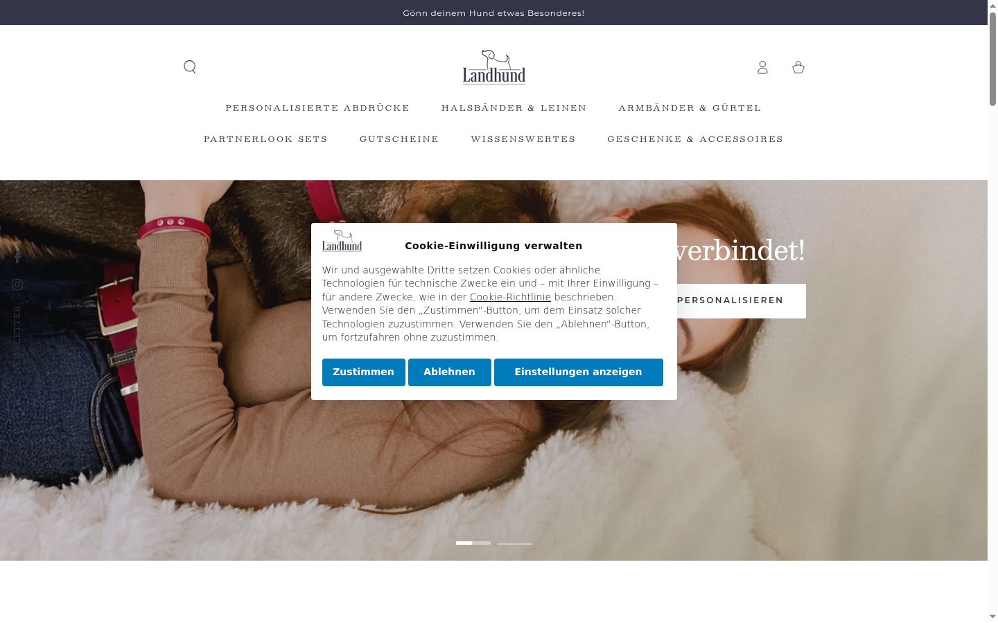 Captura de ecrã do banner de consentimento apresentado antes de qualquer interação
