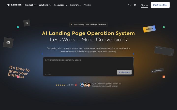 Screenshot von landingi.com