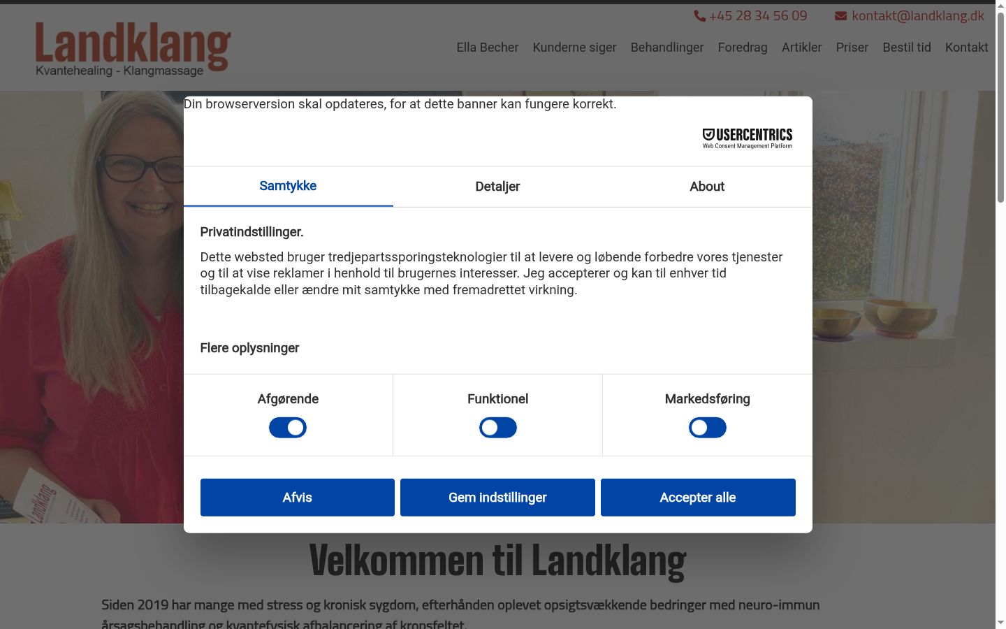 Skjermbilde av samtykkebanneret slik det vises før noen interaksjon