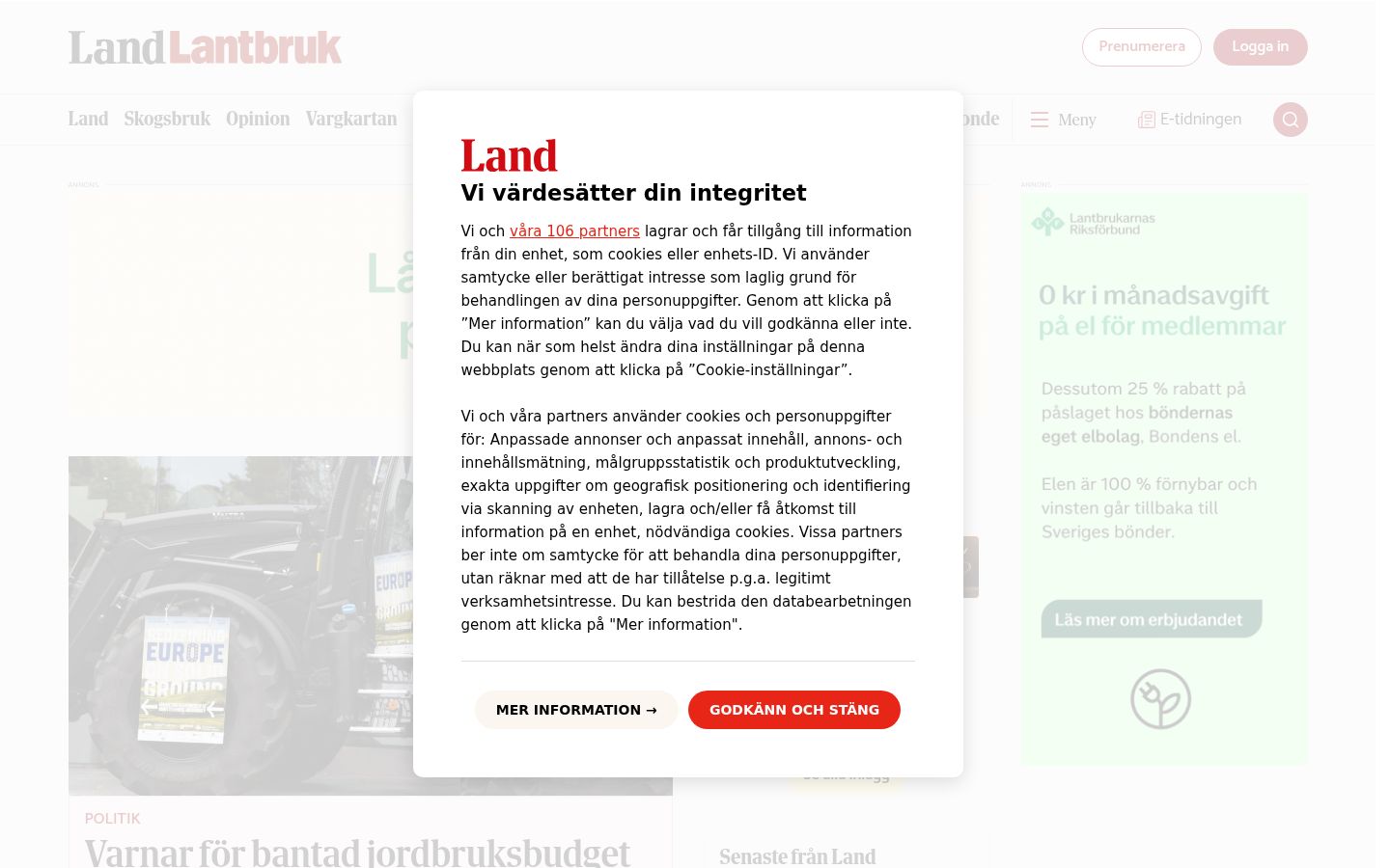 Snímek obrazovky baneru souhlasu zobrazeného před jakoukoli interakcí