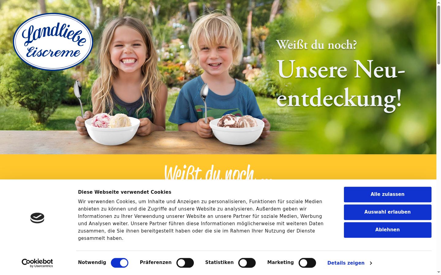 Screenshot des Einwilligungsbanners vor jeglicher Interaktion