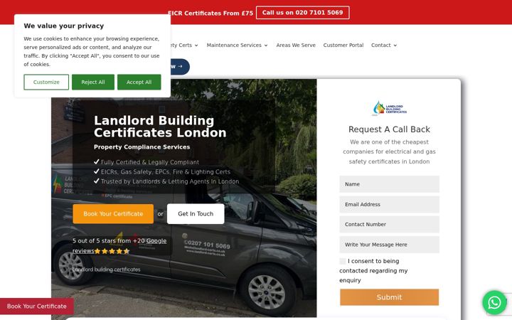Screenshot of landlord-certs.co.uk