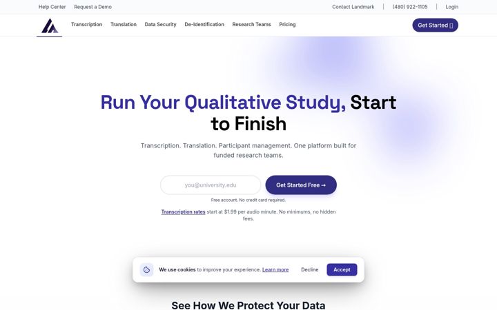 Screenshot of landmarktranscription.com